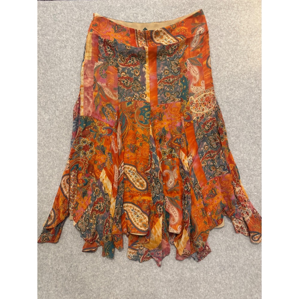 Lauren Ralph Lauren Silk Patchwork Paisley Handkerchief Hem Midi Skirt 10 Boho - Picture 9 of 11